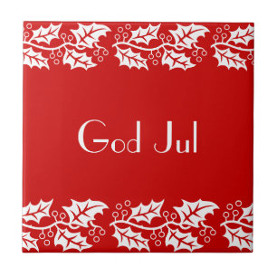 white hollies in red -  God Jul Ceramic Tile