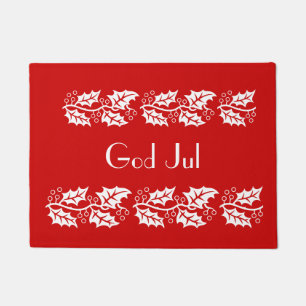 white hollies in red -  God Jul Doormat