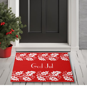 white hollies in red - God Jul Doormat