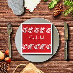 white hollies in red -  God Jul   Napkin