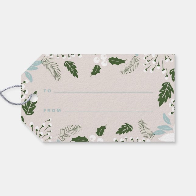 White Holly Botanical Happy Holidays Gift Tag (Back Horizontal)