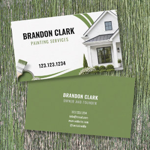 White Home Photo with Green Swirl Accent Painting Business Card