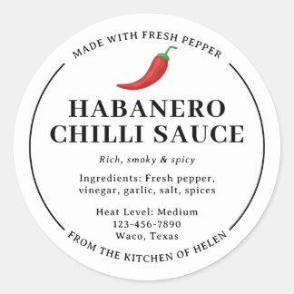 White Homemade Habanero Chilli Sauce Jar Label