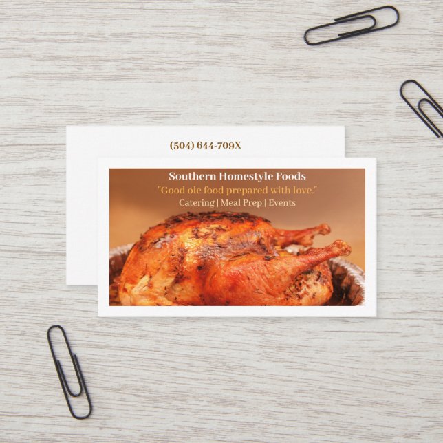 White Homestyle Cooked Turkey Meat Prepared Foods Business Card (Front/Back In Situ)
