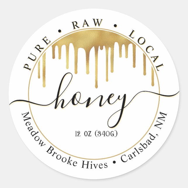 White Honey Label Golden Drips and Decorative Font (Front)