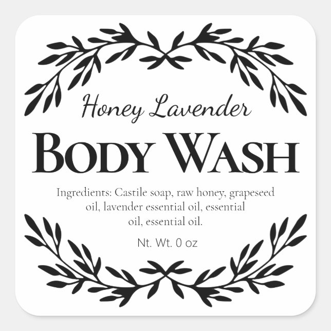 White Honey Lavender DIY Body Wash Labels (Front)