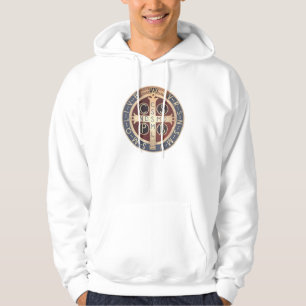 White Hooded Sweatshirt with Medal of St. Benedict