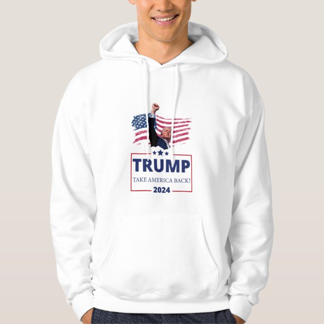 White hoodie what President Trump fight logo (Front)