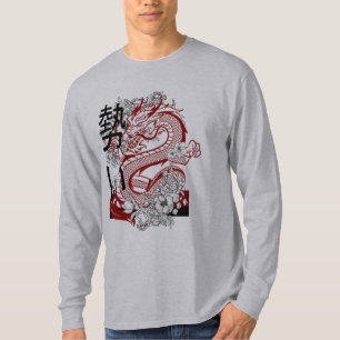 "White Hoodie with Red Dragon Graphic Design T-Shirt