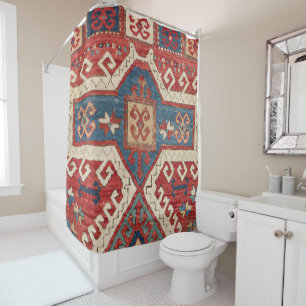 White Hooked Southwestern Shape  Shower Curtain