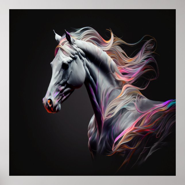 White Horse, Abstract Colours , Art Print Wall (Front)