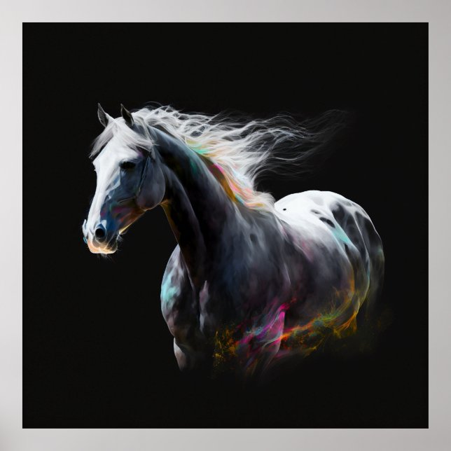 White Horse, Abstract Colours , Art Print Wall (Front)