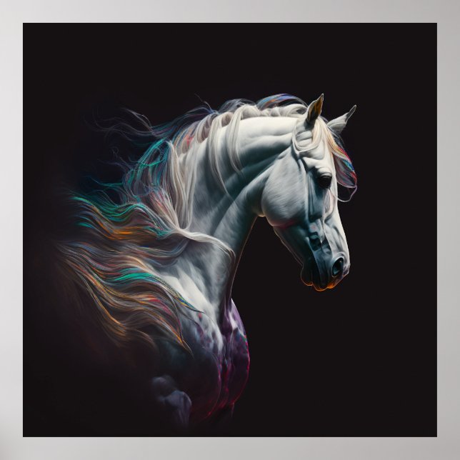 White Horse, Abstract Colours , Art Print Wall (Front)