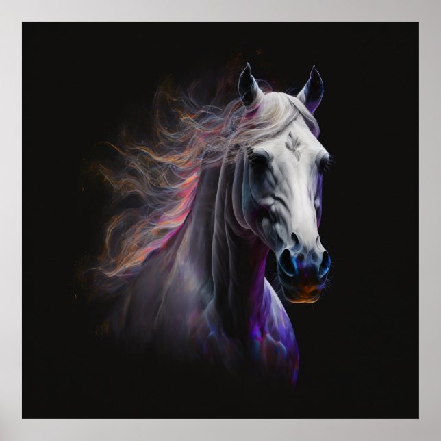 White Horse, Abstract Colours , Art Print Wall (Front)