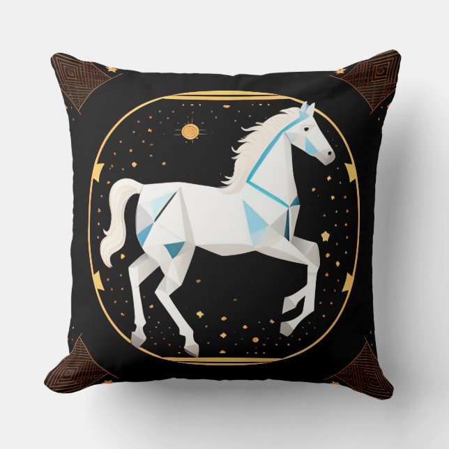 White Horse Abstract Geometric Illustration Cushion (Front)