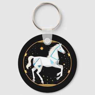White Horse Abstract Geometric Illustration Key Ring