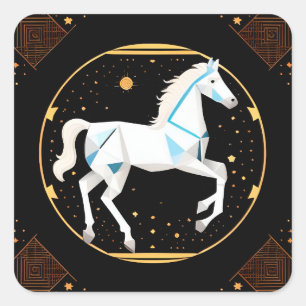 White Horse Abstract Geometric Illustration Square Sticker