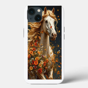 White Horse Adorned With Vibrant Autumn Flowers iPhone 13 Case