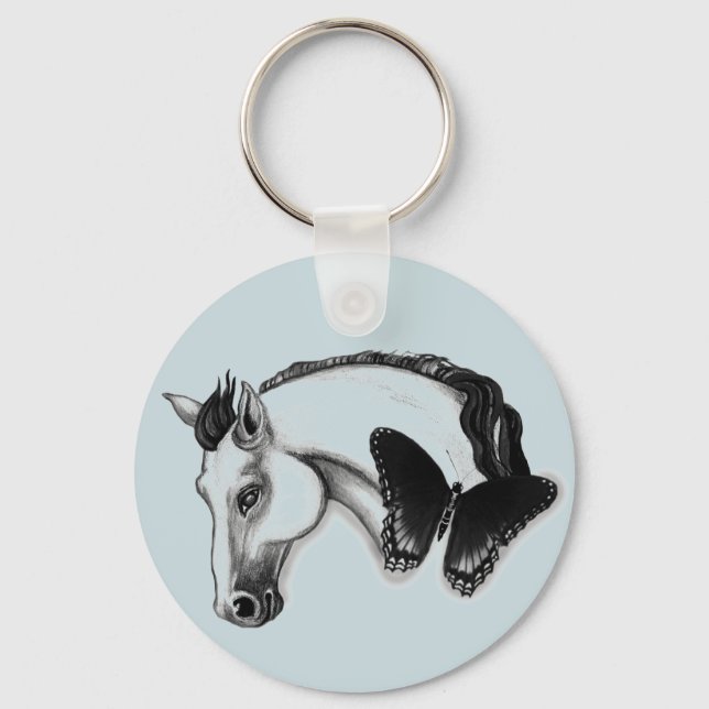 White Horse and Butterfly Design Key Ring (Front)