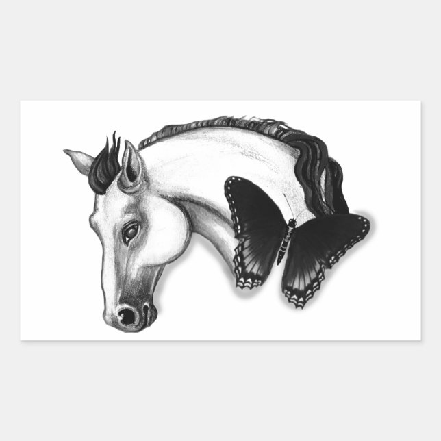 White Horse and Butterfly Design Rectangular Sticker (Front)