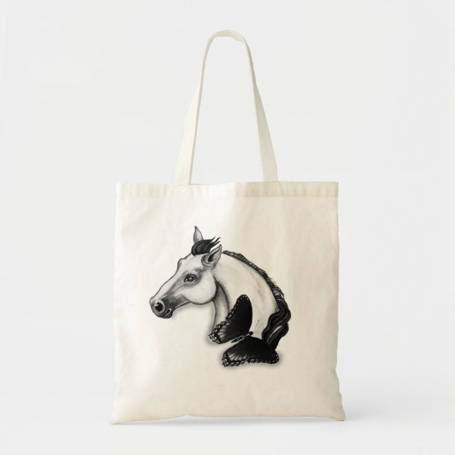 White Horse and Butterfly Design Tote Bag (Front)