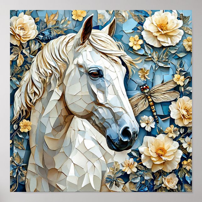 White horse and flowers poster (Front)