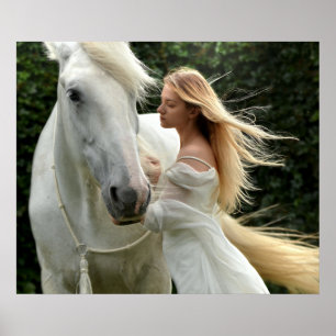 White Horse and Girl Poster