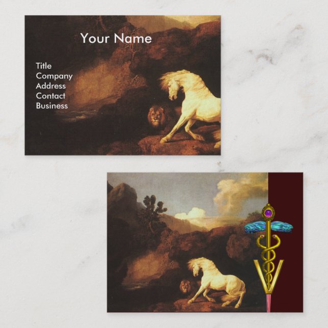 WHITE HORSE AND LION / CADUCEUS VETERINARY SYMBOL BUSINESS CARD (Front/Back)
