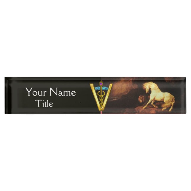 WHITE HORSE AND LION / CADUCEUS VETERINARY SYMBOL NAMEPLATE (Front)