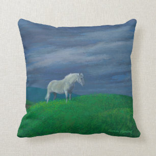 White Horse Awaits Impending Double Image Cushion
