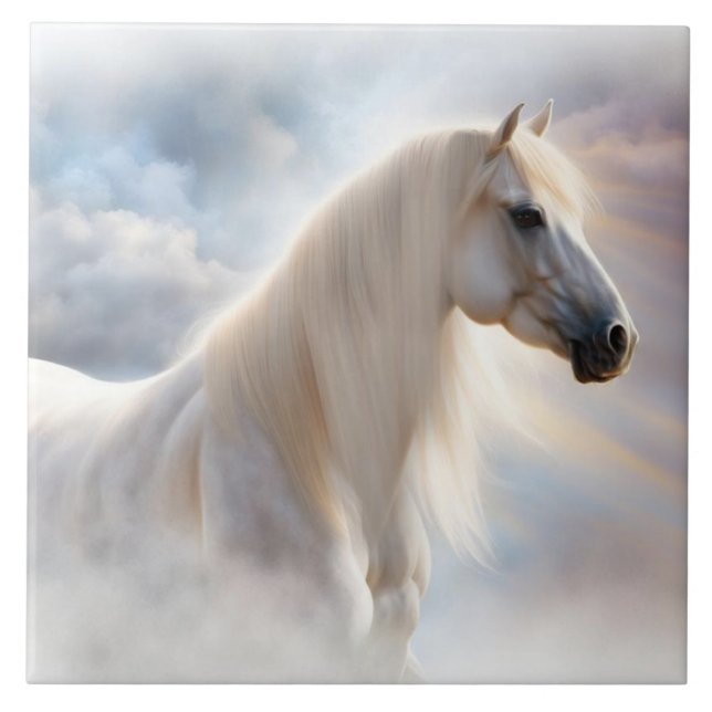 White Horse Beautiful Art Ceramic Tile (Front)