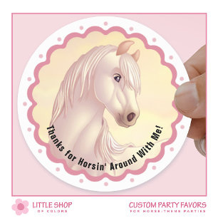 White Horse Birthday Party Favour Thank You Classic Round Sticker