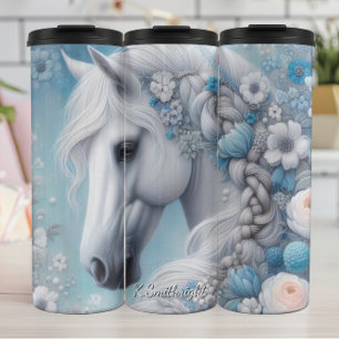 White Horse Blue Floral Elegance Thermal Tumbler