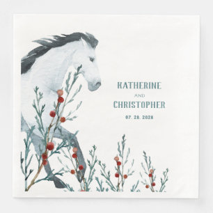 White Horse Blue Juniper & Red Berries Napkin