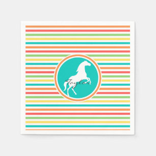 White Horse; Bright Rainbow Stripes Napkin