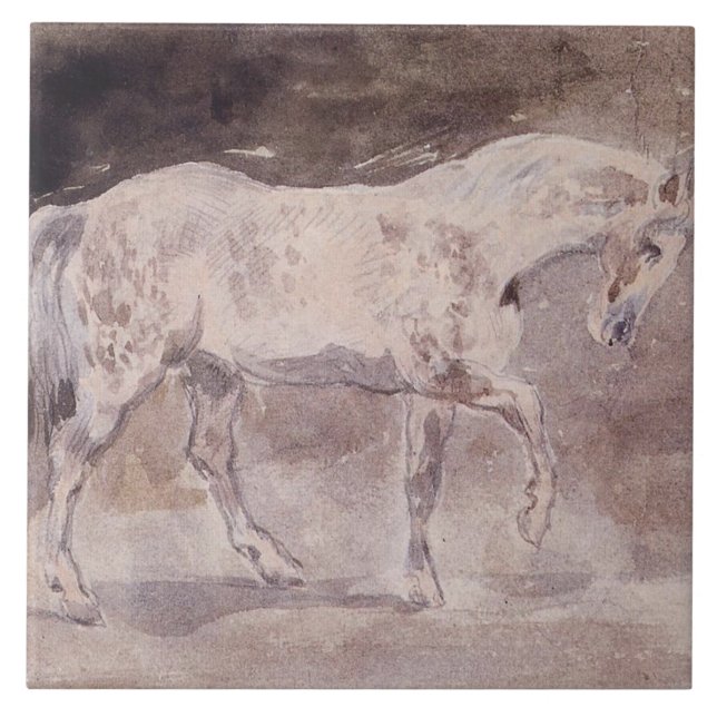 White Horse (by Eugene Delacroix) Ceramic Tile (Front)