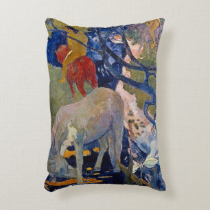 White Horse by Paul Gauguin, Vintage Fine Art Decorative Cushion