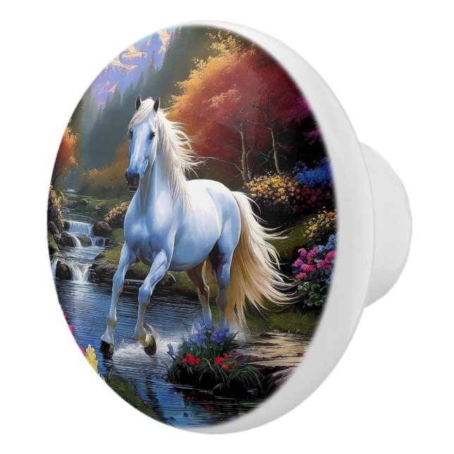 White Horse Ceramic Knob (Right)