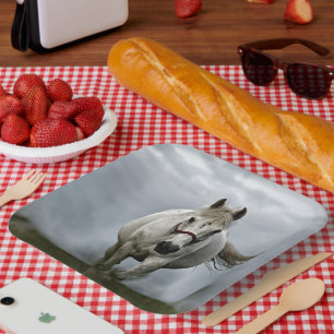 White Horse Charging Forward Paper Plate
