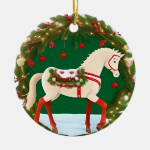 🐎 White Horse Christmas Charm Home Style 🎄 Ceramic Ornament