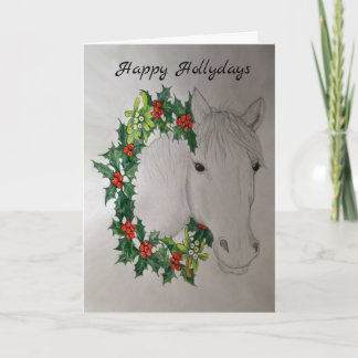 White Horse Christmas Garland Greetings Card