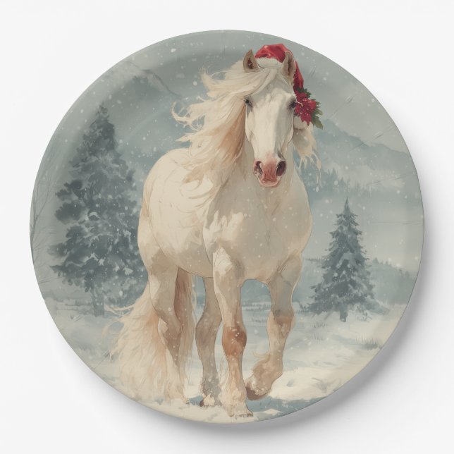 White Horse Christmas Paper Plate (Front)