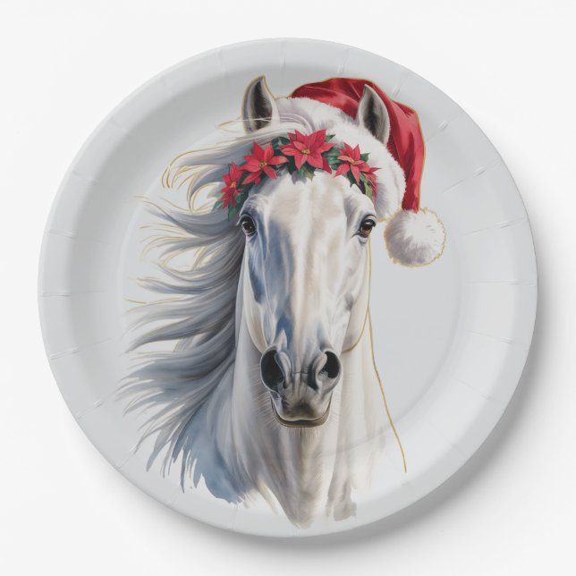 White Horse Christmas Paper Plate (Front)