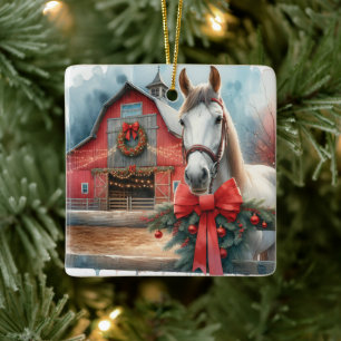 White Horse Festive Farm Christmas Personalised Ceramic Ornament