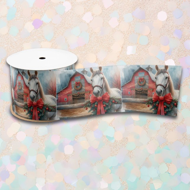 White Horse Festive Farm Christmas  Satin Ribbon (Creator Uploaded)