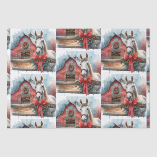 White Horse Festive Farm Christmas  Tissue Paper (Front)