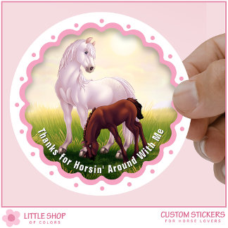 White Horse Foal Birthday Party Favor Thank You Classic Round Sticker