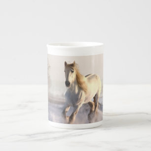 White Horse Galloping Through the Winter Snow Bone China Mug