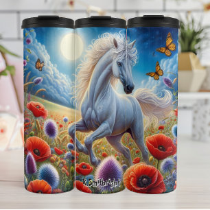 White Horse Galloping Under Moonlight Thermal Tumbler