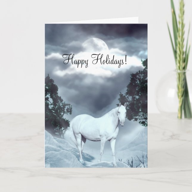 White horse Happy Holidays Holiday Card (Front)